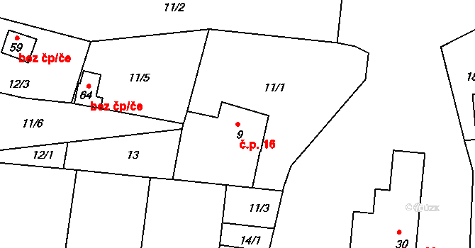Milá 16, Bečov na parcele st. 9 v KÚ Milá, Katastrální mapa
