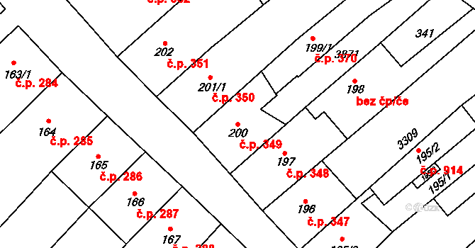 Králíky 349 na parcele st. 200 v KÚ Králíky, Katastrální mapa