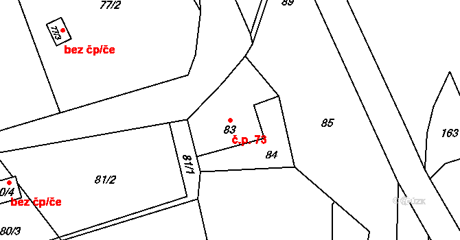 Dolní Žukov 73, Český Těšín na parcele st. 83 v KÚ Dolní Žukov, Katastrální mapa