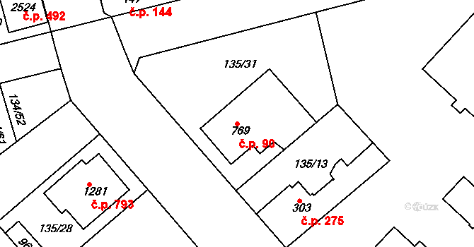 Lobeček 90, Kralupy nad Vltavou na parcele st. 769 v KÚ Lobeček, Katastrální mapa