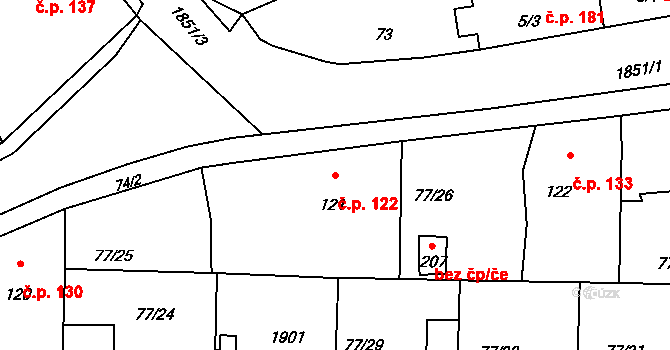 Obora 122 na parcele st. 121 v KÚ Obora u Kaznějova, Katastrální mapa