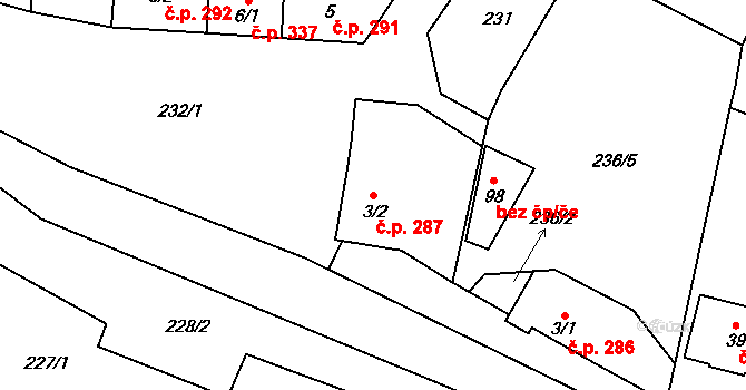 Doubravice nad Svitavou 287 na parcele st. 3/2 v KÚ Klemov, Katastrální mapa