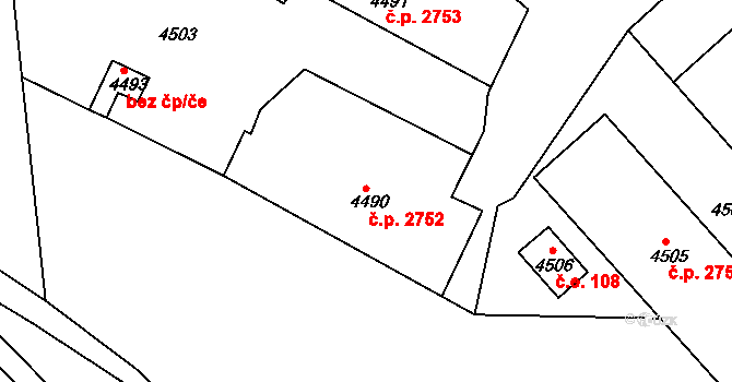 Dejvice 2752, Praha na parcele st. 4490 v KÚ Dejvice, Katastrální mapa