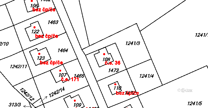 Leptač 36, Chroboly na parcele st. 108 v KÚ Leptač, Katastrální mapa