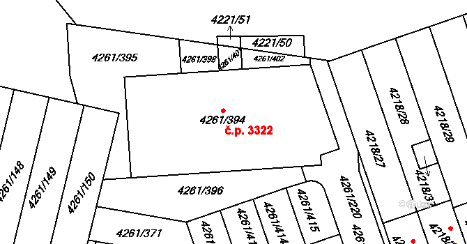 Smíchov 3322, Praha na parcele st. 4261/394 v KÚ Smíchov, Katastrální mapa