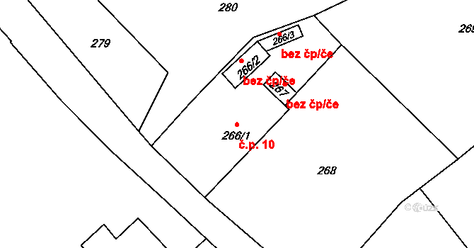 Sobotín 10 na parcele st. 266/1 v KÚ Sobotín, Katastrální mapa
