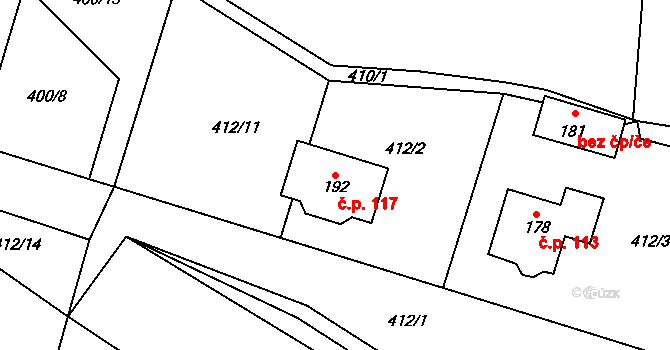 Záboří 117 na parcele st. 192 v KÚ Záboří u Blatné, Katastrální mapa