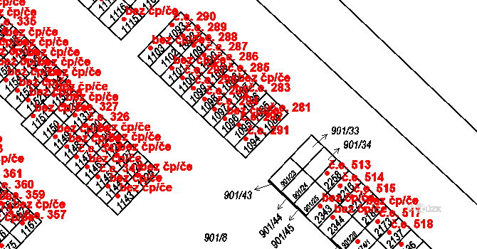 Pacov 292 na parcele st. 1095 v KÚ Pacov, Katastrální mapa