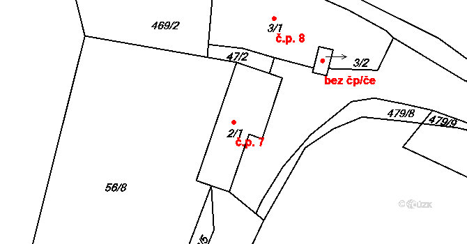 Třebanice 7, Lhenice na parcele st. 2/1 v KÚ Třebanice, Katastrální mapa