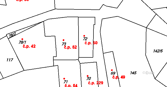 Krušovice 50 na parcele st. 72 v KÚ Krušovice, Katastrální mapa