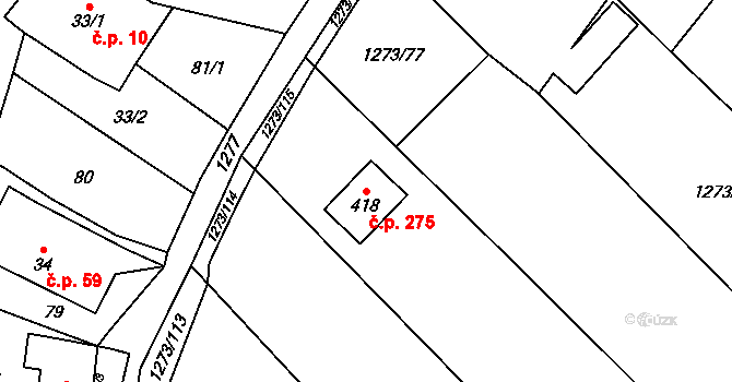 Opatovice 275 na parcele st. 418 v KÚ Opatovice u Hranic, Katastrální mapa