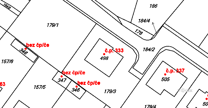 Mrákotín 333 na parcele st. 498 v KÚ Mrákotín u Telče, Katastrální mapa
