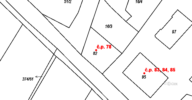 Líšťany 78 na parcele st. 82 v KÚ Líšťany, Katastrální mapa