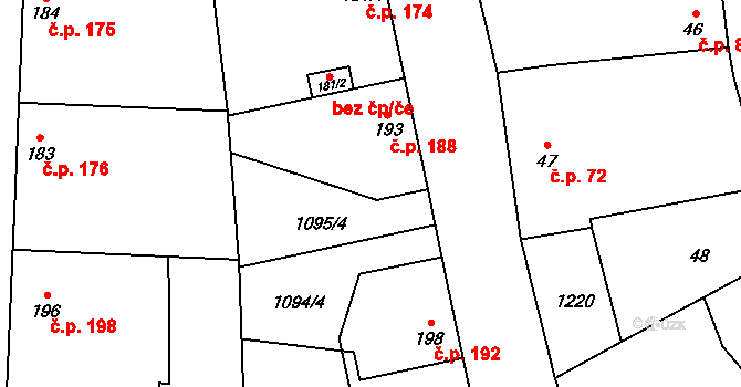 Blšany 188 na parcele st. 193 v KÚ Blšany, Katastrální mapa