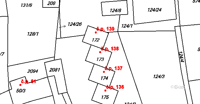 Neurazy 138 na parcele st. 173 v KÚ Neurazy, Katastrální mapa