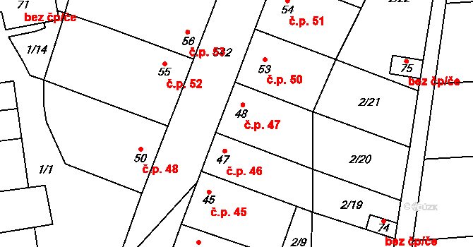 Kobylničky 47, Myslejovice na parcele st. 48 v KÚ Kobylničky, Katastrální mapa