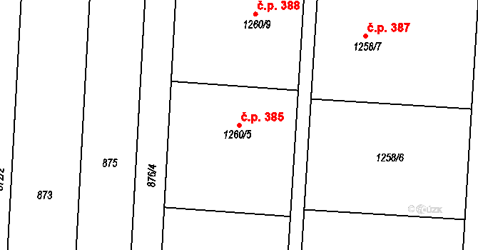 Přerov VI-Újezdec 385, Přerov na parcele st. 1260/5 v KÚ Újezdec u Přerova, Katastrální mapa