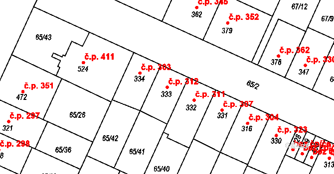 Přerov II-Předmostí 312, Přerov na parcele st. 333 v KÚ Předmostí, Katastrální mapa