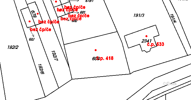 Hranice IV-Drahotuše 418, Hranice na parcele st. 609 v KÚ Drahotuše, Katastrální mapa