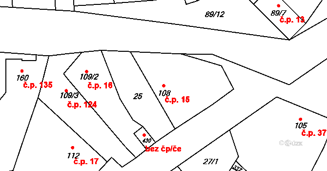 Červené Janovice 15 na parcele st. 108 v KÚ Červené Janovice, Katastrální mapa