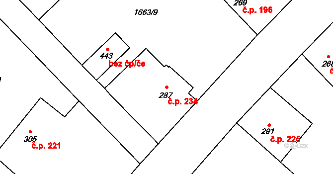 Chotusice 234 na parcele st. 287 v KÚ Chotusice, Katastrální mapa