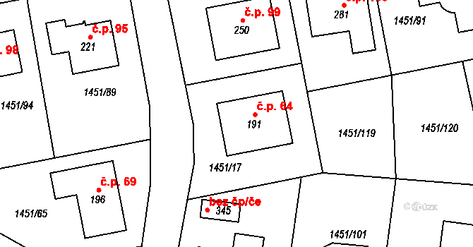 Hlincová Hora 64 na parcele st. 191 v KÚ Hlincová Hora, Katastrální mapa