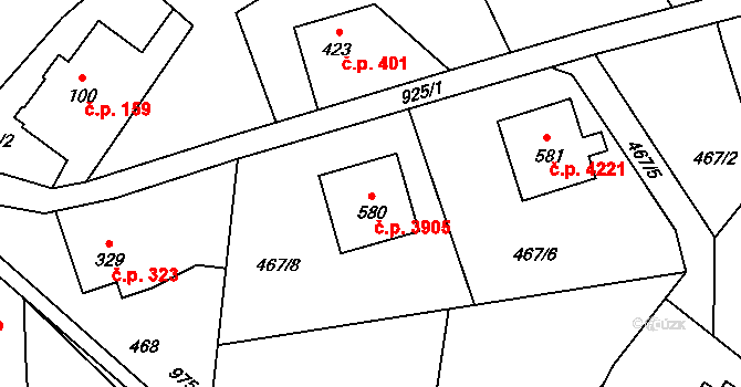 Kokonín 3905, Jablonec nad Nisou na parcele st. 580 v KÚ Kokonín, Katastrální mapa