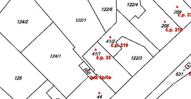 Braškov 33 na parcele st. 41/1 v KÚ Braškov, Katastrální mapa