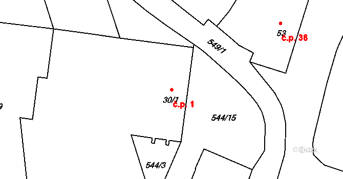 Miletice 1, Černuc na parcele st. 30/1 v KÚ Miletice u Velvar, Katastrální mapa