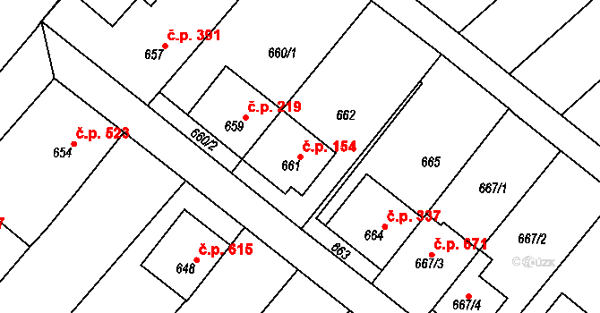 Vnorovy 154 na parcele st. 661 v KÚ Vnorovy, Katastrální mapa