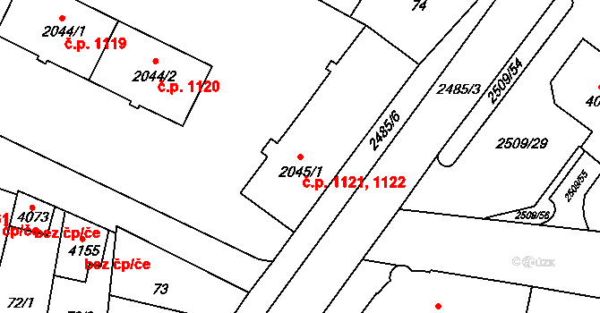 Kyjov 1121,1122 na parcele st. 2045/1 v KÚ Kyjov, Katastrální mapa