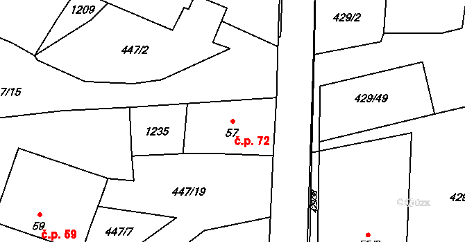 Kaliště 72 na parcele st. 57 v KÚ Kaliště u Horních Dubenek, Katastrální mapa