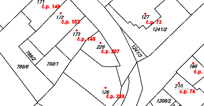 Cerhenice 207 na parcele st. 226 v KÚ Cerhenice, Katastrální mapa