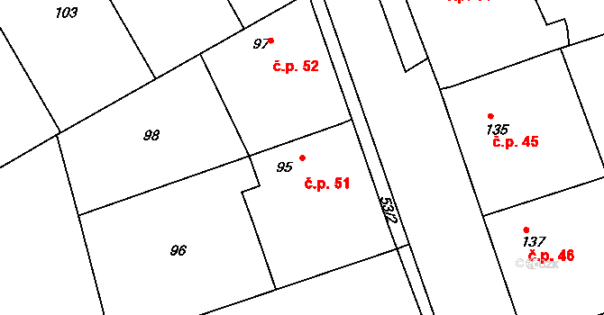 Skramníky 51, Klučov na parcele st. 95 v KÚ Skramníky, Katastrální mapa