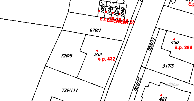 Osek 432 na parcele st. 532 v KÚ Osek u Duchcova, Katastrální mapa