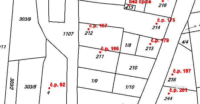 Cerhovice 166 na parcele st. 211 v KÚ Cerhovice, Katastrální mapa