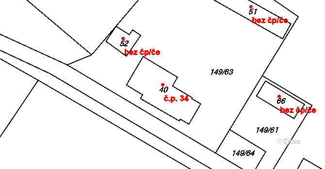 Lípa 34, Všestary na parcele st. 40 v KÚ Lípa u Hradce Králové, Katastrální mapa