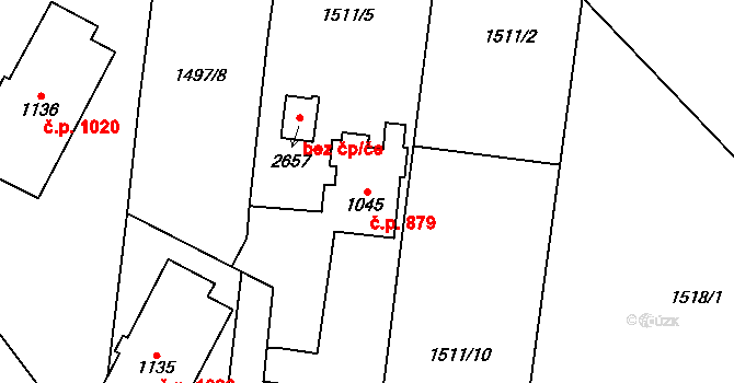 Třebechovice pod Orebem 879 na parcele st. 1045 v KÚ Třebechovice pod Orebem, Katastrální mapa