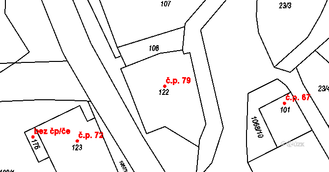 Chmelík 79 na parcele st. 122 v KÚ Chmelík, Katastrální mapa