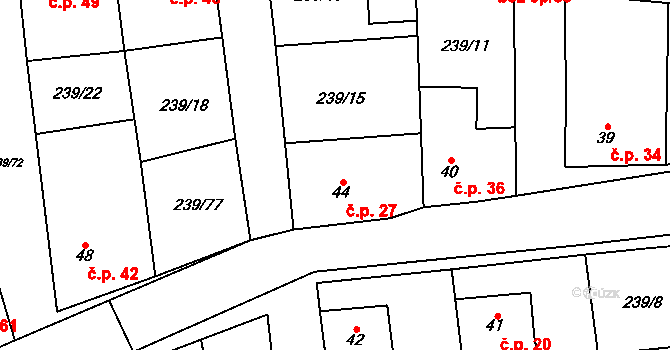 Trubská 27 na parcele st. 44 v KÚ Trubská, Katastrální mapa