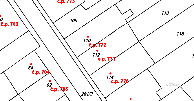Březce 771, Štěpánov na parcele st. 112 v KÚ Březce, Katastrální mapa