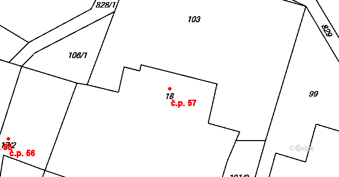 Mukařov 57, Lovečkovice na parcele st. 18 v KÚ Mukařov u Úštěku, Katastrální mapa