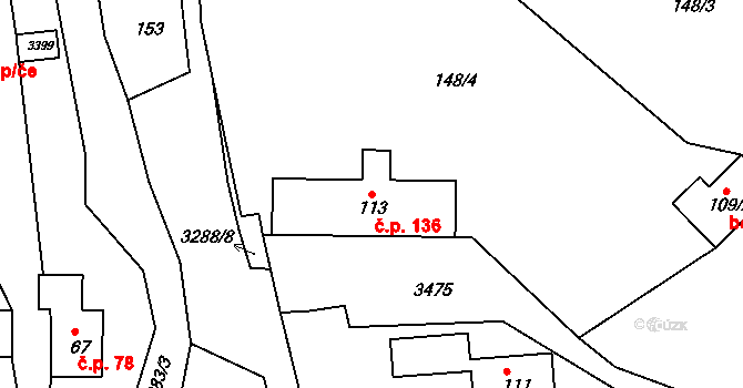 Lužná 136 na parcele st. 113 v KÚ Lužná u Vsetína, Katastrální mapa