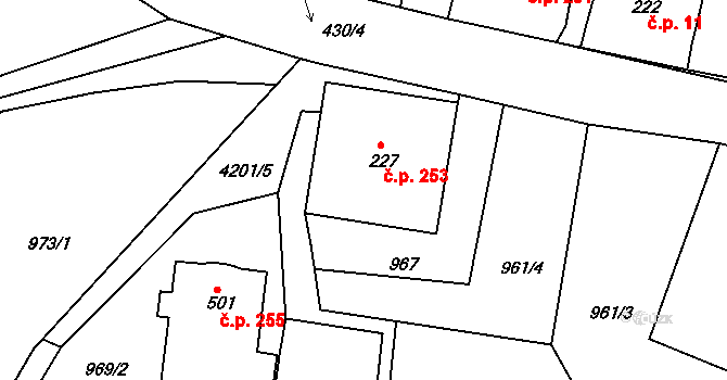 Horní Sloupnice 253, Sloupnice na parcele st. 227 v KÚ Horní Sloupnice, Katastrální mapa