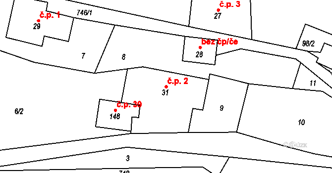 Rviště 2, Orlické Podhůří na parcele st. 31 v KÚ Rviště, Katastrální mapa