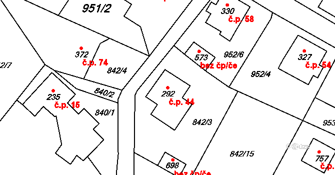 Děčín XVII-Jalůvčí 44, Děčín na parcele st. 292 v KÚ Prostřední Žleb, Katastrální mapa