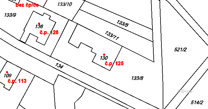 Přední Lhota 125, Poděbrady na parcele st. 130 v KÚ Přední Lhota u Poděbrad, Katastrální mapa