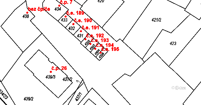 Miřetice u Klášterce nad Ohří 195, Klášterec nad Ohří na parcele st. 430/8 v KÚ Miřetice u Klášterce nad Ohří, Katastrální mapa