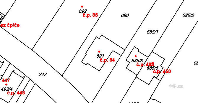 Pisárky 84, Brno na parcele st. 691 v KÚ Pisárky, Katastrální mapa