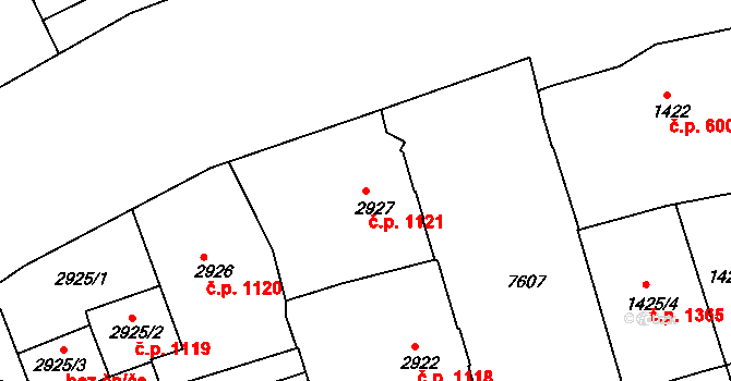 Frýdek 1121, Frýdek-Místek na parcele st. 2927 v KÚ Frýdek, Katastrální mapa